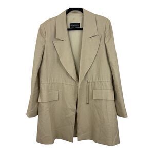 Selma Cilek Linen Jacket Size Medium Khaki Mid Length Wrap Drawstring Waist